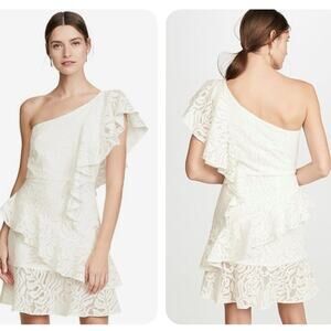 Borgo De Nor Lisa Mini Dress Ivory Lace Tiered Ruffle One Shoulder size US S 4/6
